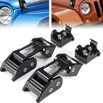 Buling Aluminum Hood Latches Catch Kit Compatible with Jeep Wrangler JK JKU 2007-2018 & Jeep Wrangler JL JLU 2018-2025 & Jeep Gladiator JT 2020+ Retro Flag