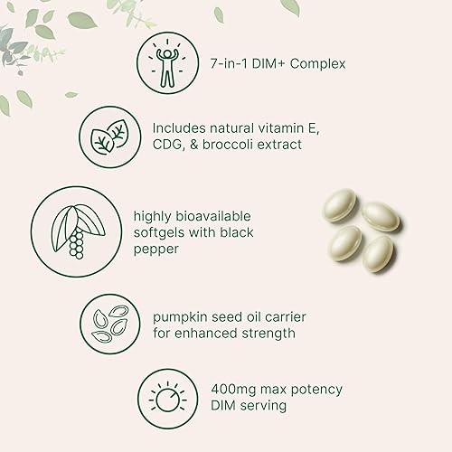 Miniatura 3 de Micro Ingredients DIM+ Suplemento de 400 mg para hombres y mujeres 240 cápsulas blandas con aceite de semilla de calabaza Complejo 7 en 1