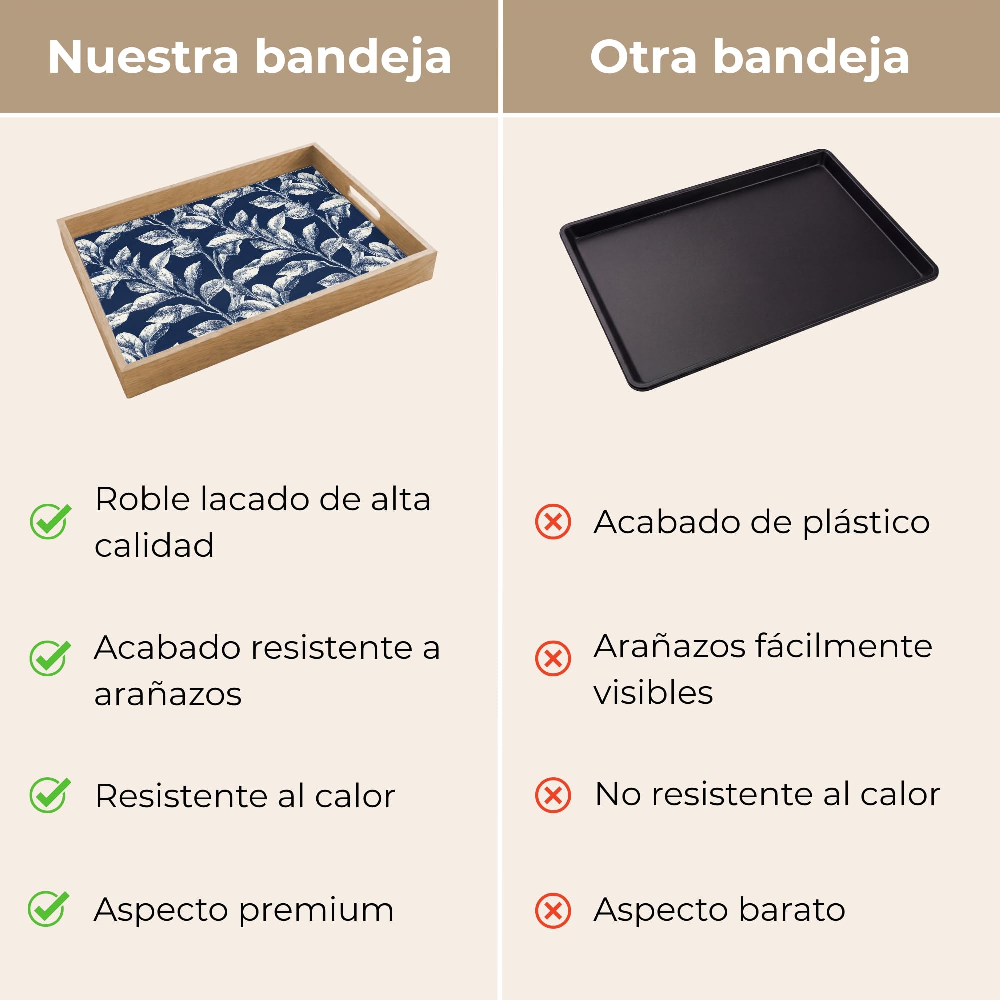 Bandejas Rectangular 50x35 cm Bandeja Cafe Decorativa para Servir Comida Resistente Al Calor De Madera Desayuno Cocina Tabuleiro Botánico - Patrón - Azul