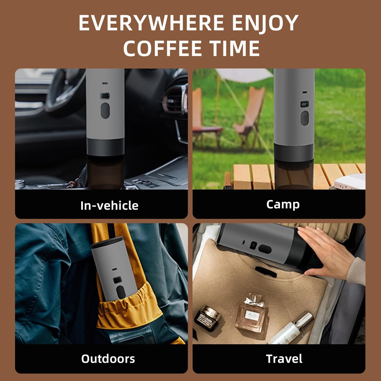 Portable Coffee Maker Espresso Machine for Travel Nano Car Coffee Maker Compatible with Ground Coffee & Capsule for RV, Hiking Camping Office, Travel Espresso Maker Electric Gray