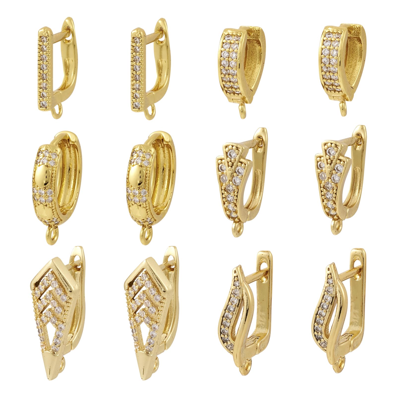 PH PandaHall Pandahall 6 Pairs Brass Micro Pave Cubic Zirconia Hoop Earring Findings Crystal Lever Back Huggie Stud Earrings for Jewelry Making Golden, Golden-6 Styles