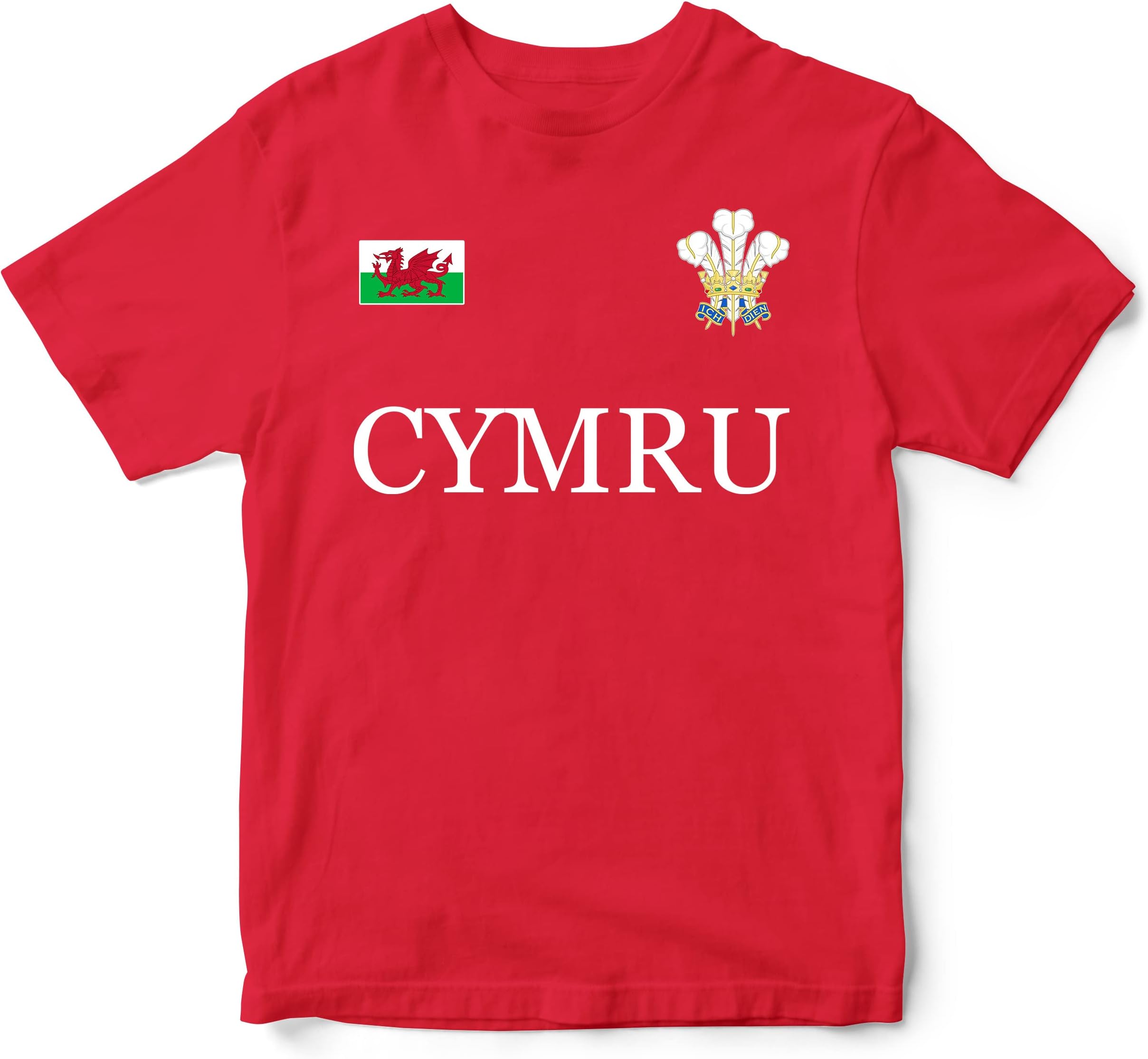 Cymru Flag Badge T Shirt Kids Unisex Prince of Wales Feathers Boy Girl Rugby Tee Top