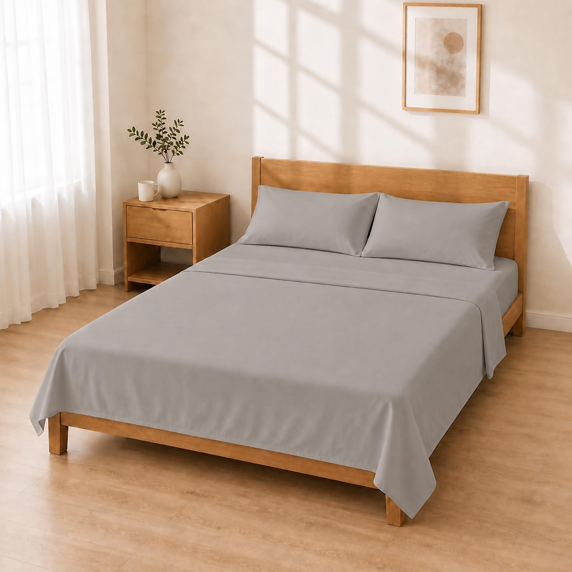 Microfibre Fitted Sheet Set 135 x 200 + 30 / 220 x 280 + 50 x 80 2 Pieces, Light Grey