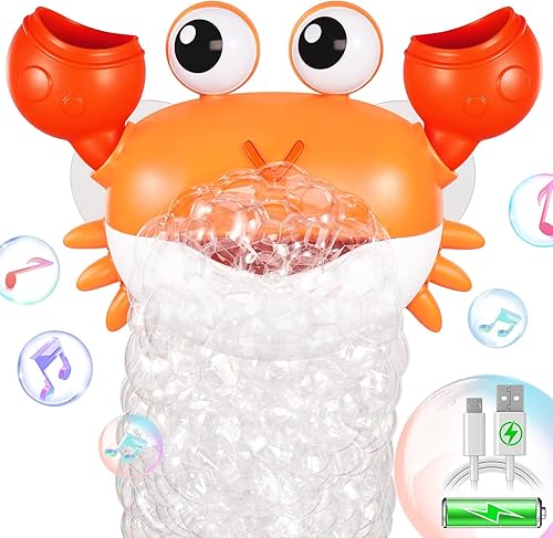Miniatura 1 de 2024 - Máquina de burbujas de baño de cangrejo mejorada, juguetes de baño recargables de burbujas con canciones para niños, juguetes de baño para