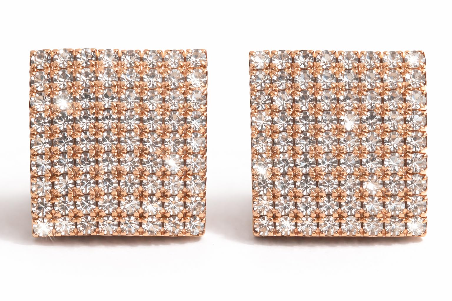 Rose Gold Square Stud Earrings, Pave Crystal Rhinestone, Geometric Design-image-48