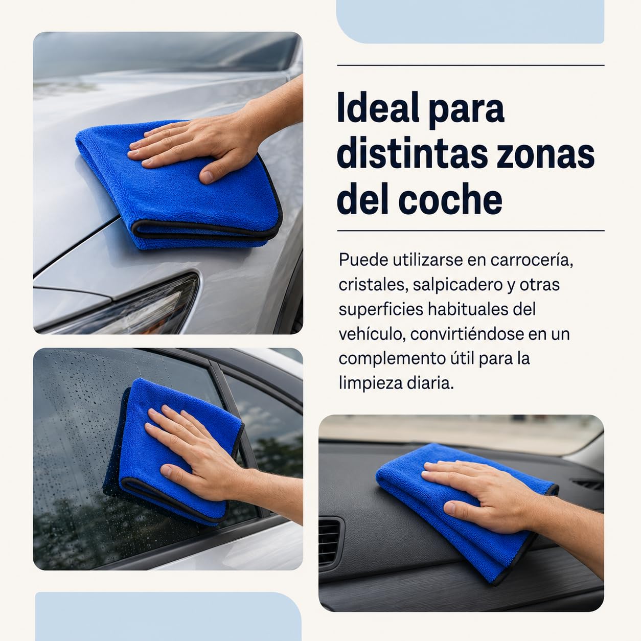 Toalla Secado Coche 60 x 90 cm, Microfibra Absorbente, Azul, Pack de 12