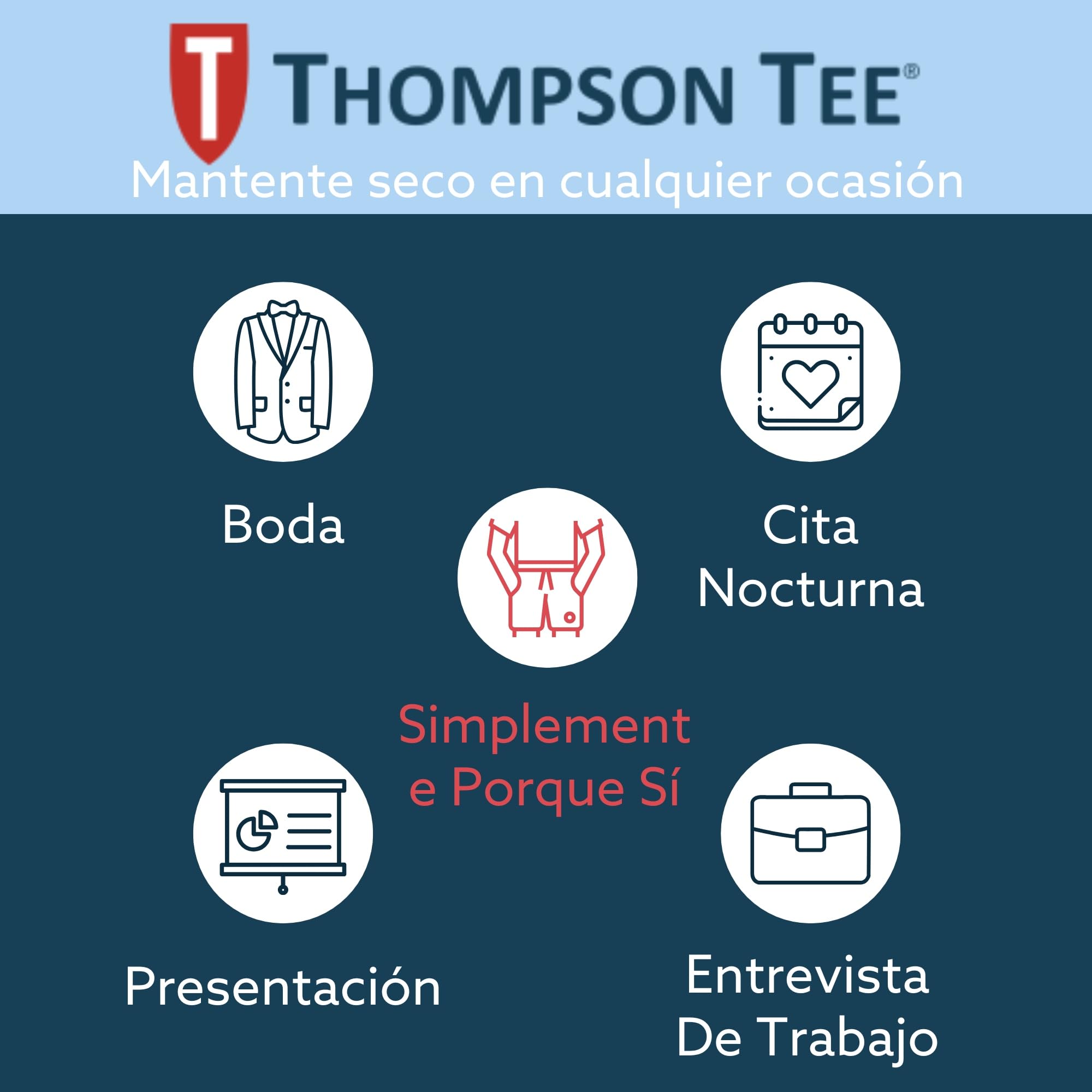 Thompson tee - Camiseta Interior antisudor con Refuerzo en Las Axilas - Corte Regular - Cuello en Pico