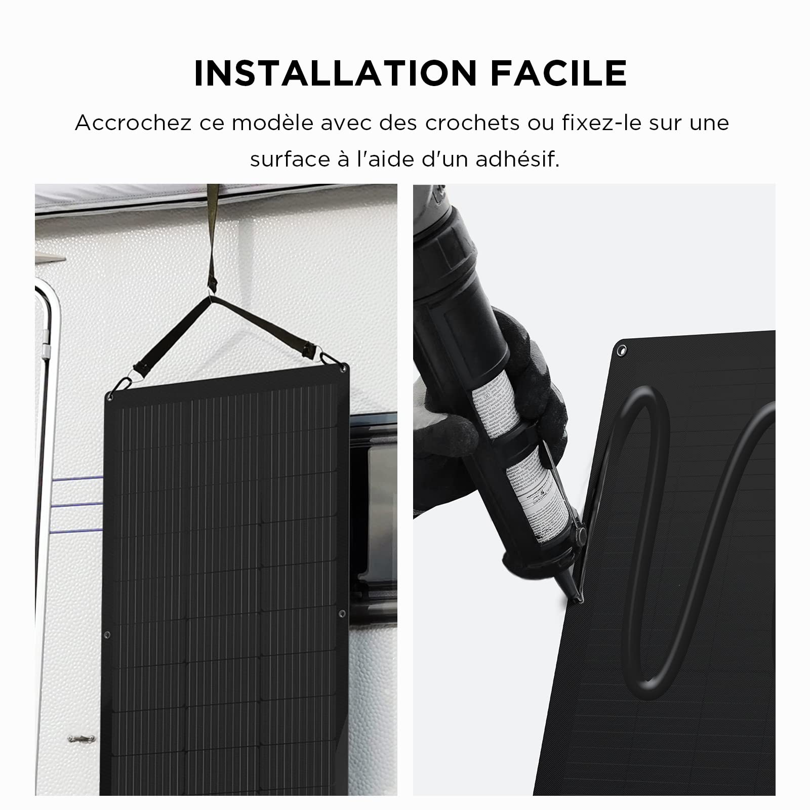 Panneau solaire flexible EcoFlow 100 W avec modules solaires haute efficacité et de niveau d'étanchéité IP68, prévu pour les toits, les camping-cars, balcons,etc