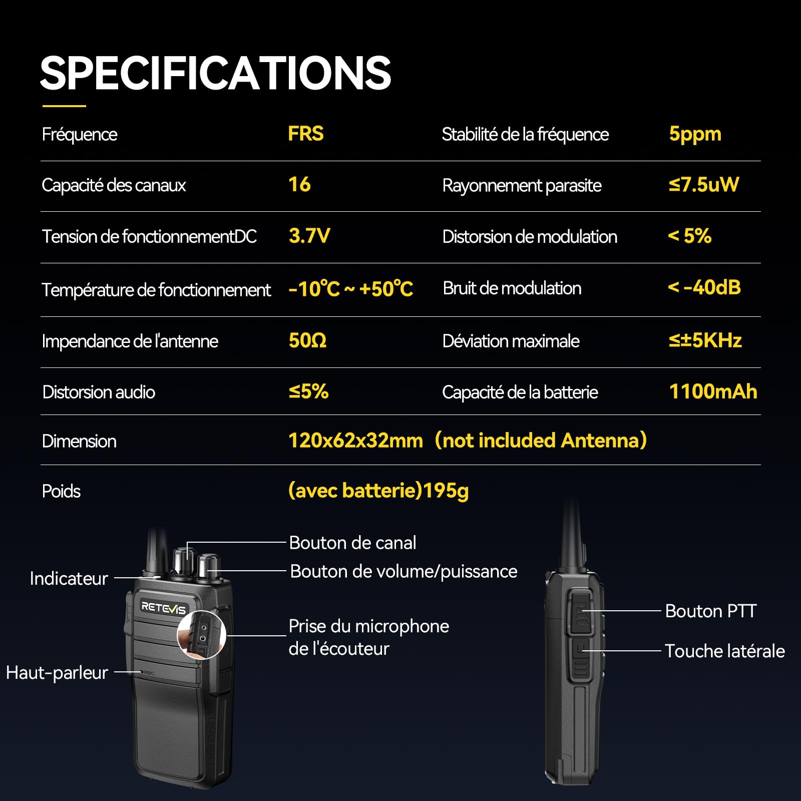 Retevis RT21 Talkie Walkie Longue Portée, Professionnel Talkie Walkie Rechargeable avec Chargeur 6 Voie, Squelch, PMR446 sans Licence, Robuste Radio pour Construction, Sécurité (Noir, 6PCS)