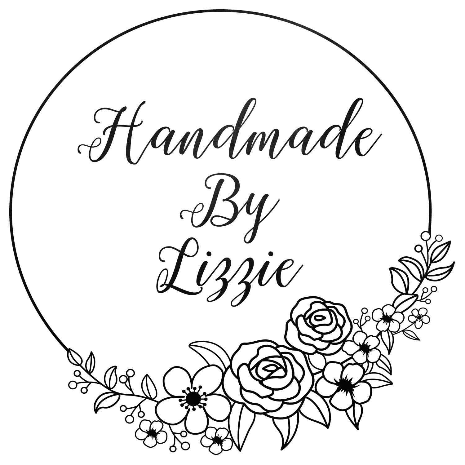 Personalised Handmade by Stamp - Delicate Flowers - Laser Cut Rubber Stamp - Custom Name