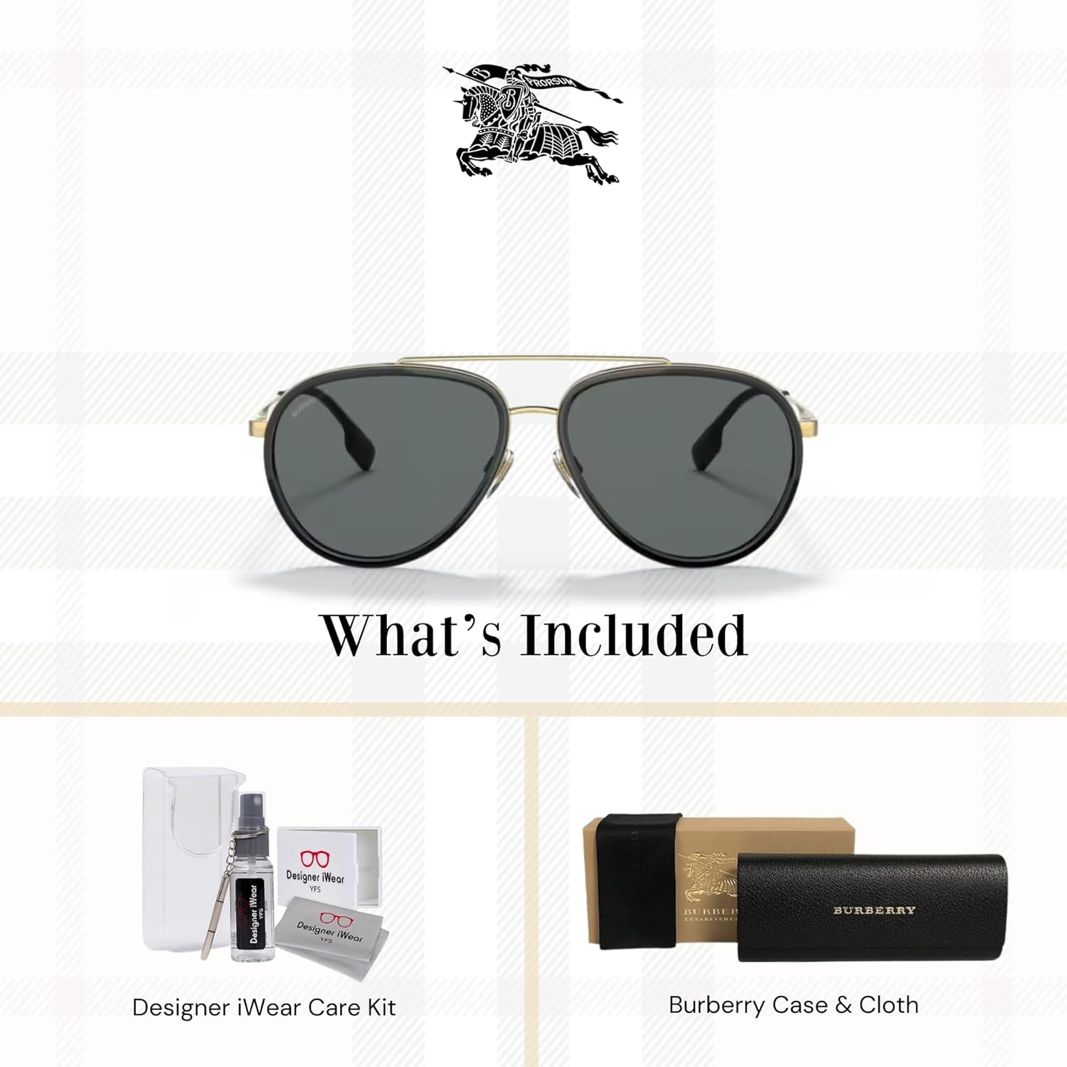 BURBERRY Oliver BE3125 Aviator Sunglasses for Men +BUNDLE with ACCESSORY EYEWEAR KIT
