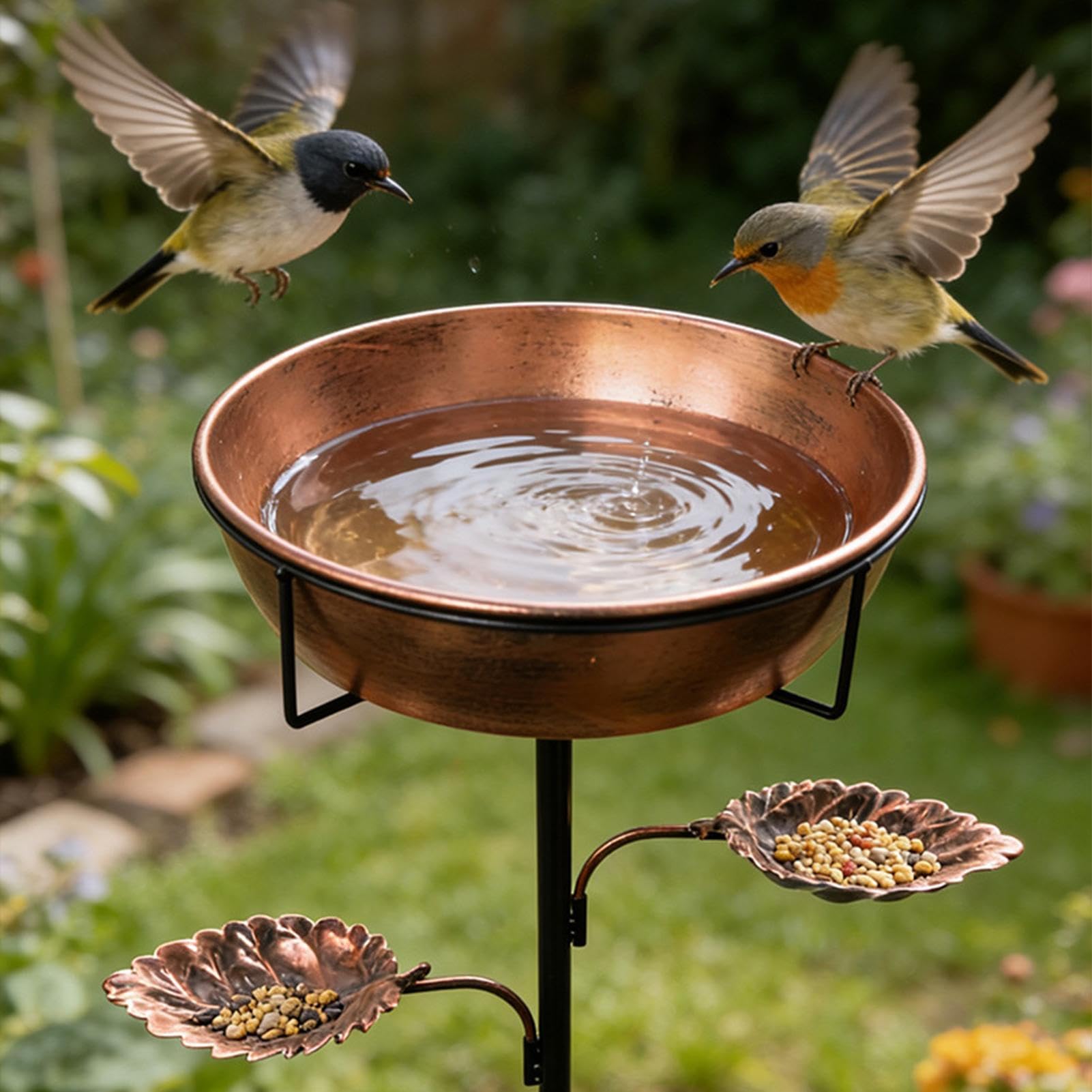Vasca per uccelli Vassoio in metallo antiruggine con rimovibile - Piscine per uccelli all'aperto per terrazza, balcone, giardino, prato - per acqua, giardino, stagno, patio, prato