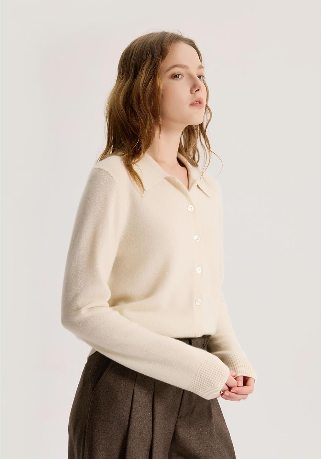 GreenMount Women’s 100% Pure Cashmere Knit Shirt Soft & Warm Long Sleeve Button-Front Winter Top - Image 4