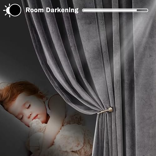 Miniatura 6 de YURIHOME Cortinas opacas de terciopelo negro de 96 pulgadas para dormitorio, con aislamiento térmico, oscurecimiento de la habitación, bloqueo solar