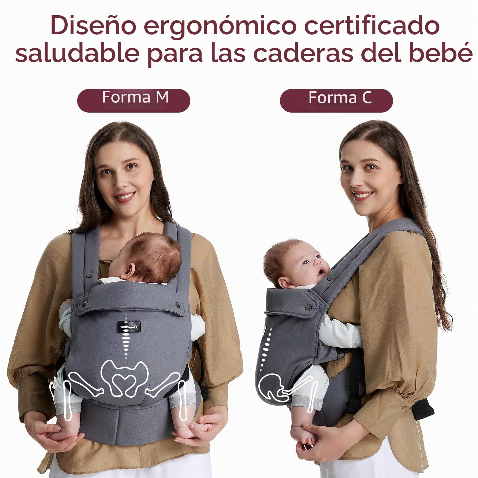 Portabebés Momcozy para recién nacidos y niños pequeños - Ergonómico, Cómodo y Ligero para niños de 3 a 20 kg, Fácil de poner, Ideal para una crianza con las manos libres, Gris