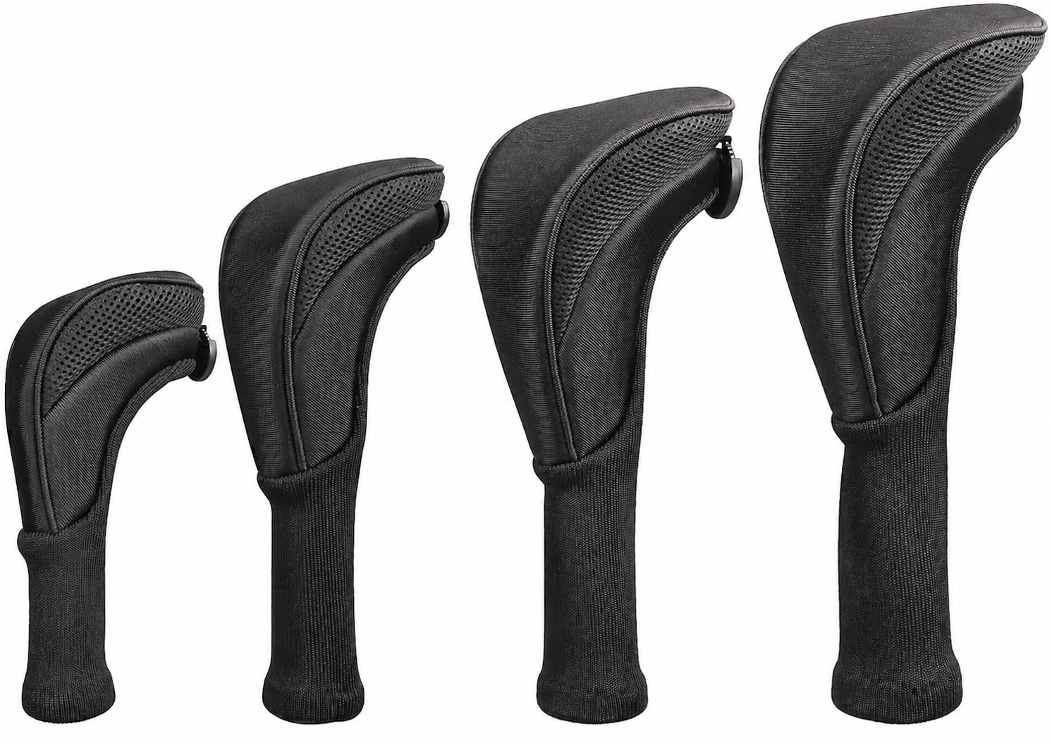 Premium Black 4-Pack Long-Neck Golf Club Head Covers Headcovers for Driver, Fairway, and Hybrid Woods (Driver, Fairway, Hybrid) – Interchangeable Number Tags 2 3 4 5 6 7 X