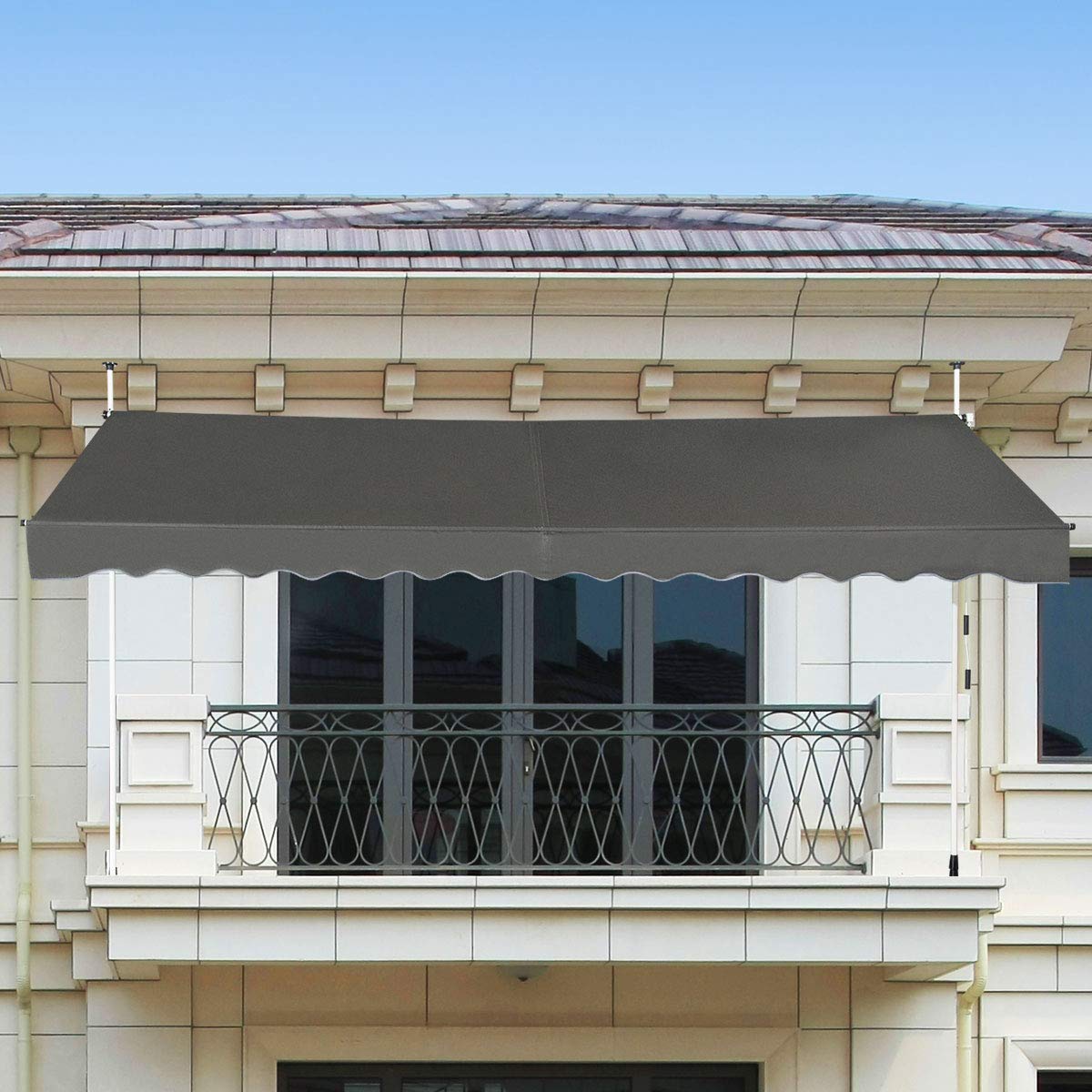 RELAX4LIFE Klemmmarkise 400 cm breit, Markise Balkon ohne Bohren, Höhenverstellbare Balkonmarkise mit Handkurbel, Sonnenschutz für Terrasse Balkon Veranda (400x175cm, Grau)