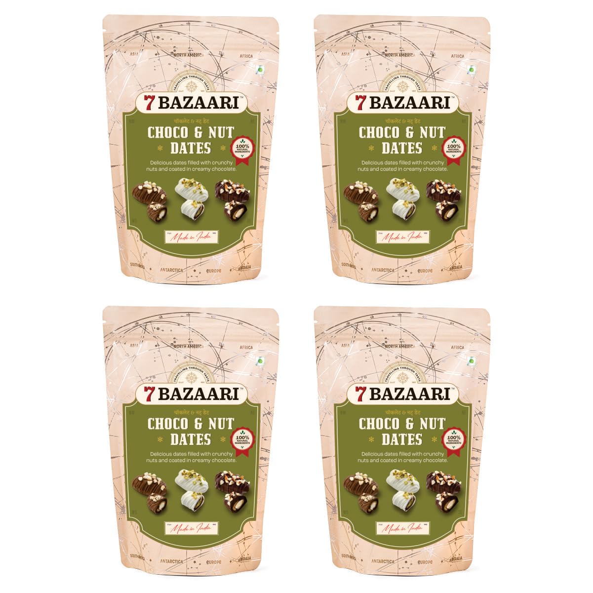 7 BAZAARI™ Premium Choco & Nut Dates - Gluten Free, Natural Ingredients - Assorted Almond Dark Chocolate, Cashew Milk Chocolate- 10pcs (Pack of 4)