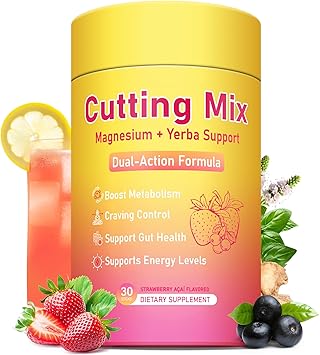 Cutting Drink Mix Magnesium, Yerba Mate, Berberine, Chromium, FOS & 5-HTP | Supports Satiety Signaling, Energy & Gut Health | Vegan, Sugar-Free, Non-GMO | Strawberry Acai 30