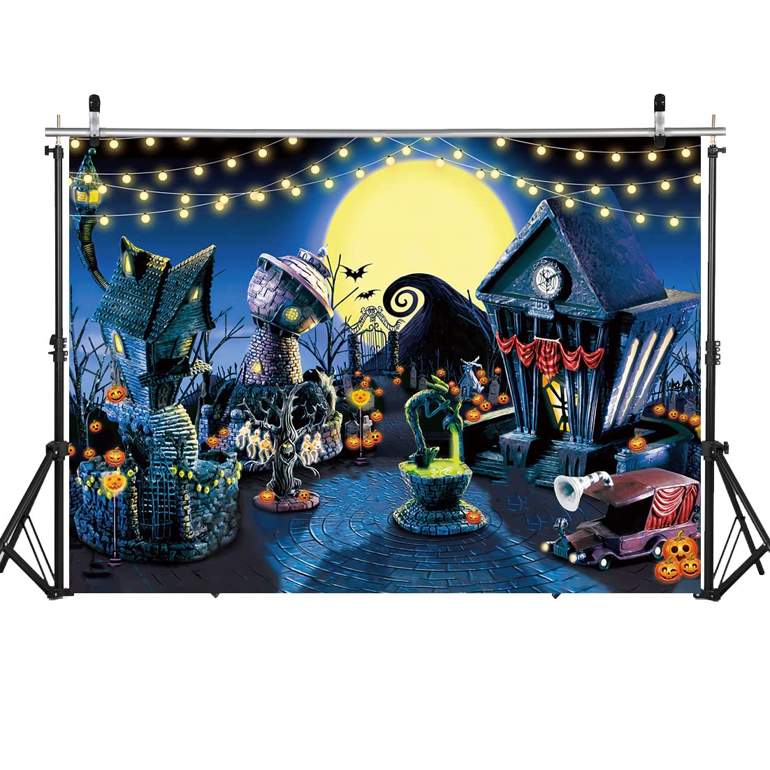 WOLADA 7x5FT Halloween Backdrop Nightmare Before Christmas Backdrop Pumpkin Moon Town Backdrop Nightmare Before Christmas Themed Party Backdrop Halloween Party Backdrop Baby Shower Backdrop 12490