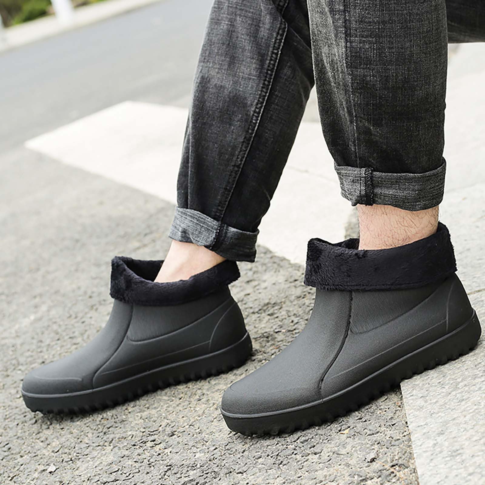 Generisch Zapatos de goma impermeables para hombre, botines de cuero para hombre, zapatos de lluvia antideslizantes para verano, botas impermeables para días lluviosos, botas de jardín, botas de goma