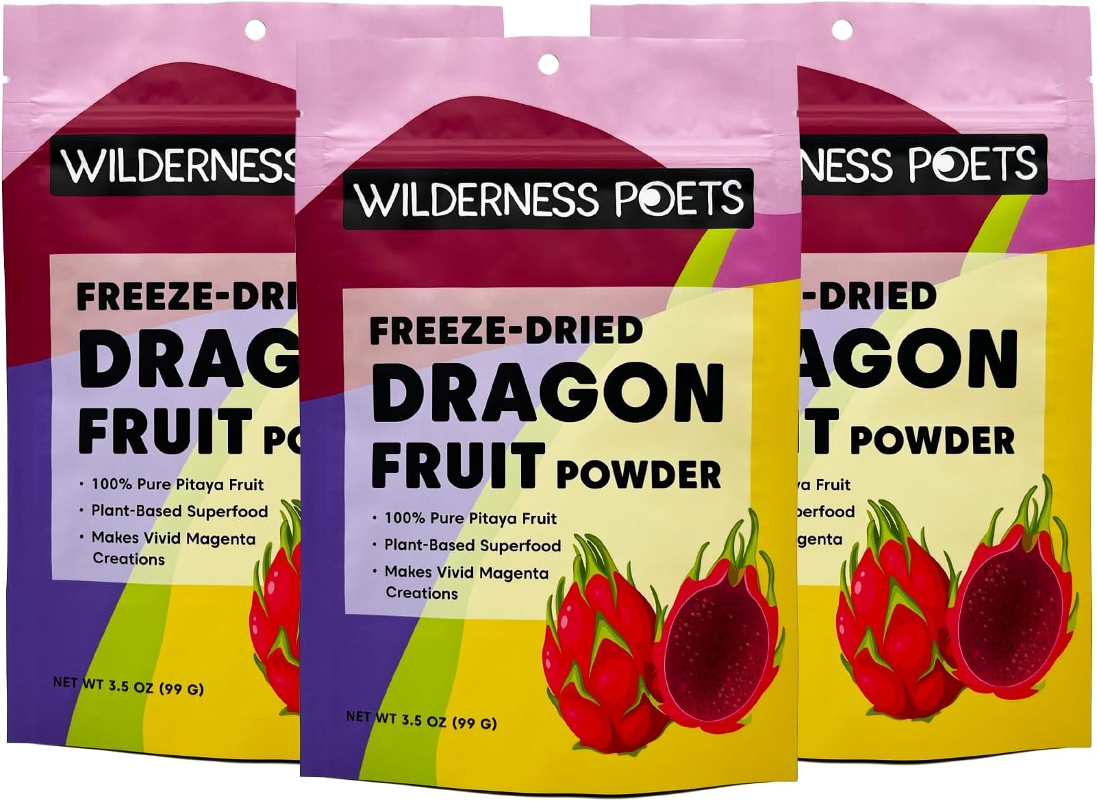 Wilderness Poets Freeze Dried Dragon Fruit Powder - Pitahaya Powder, 3.5 Ounce (Pack of 3)