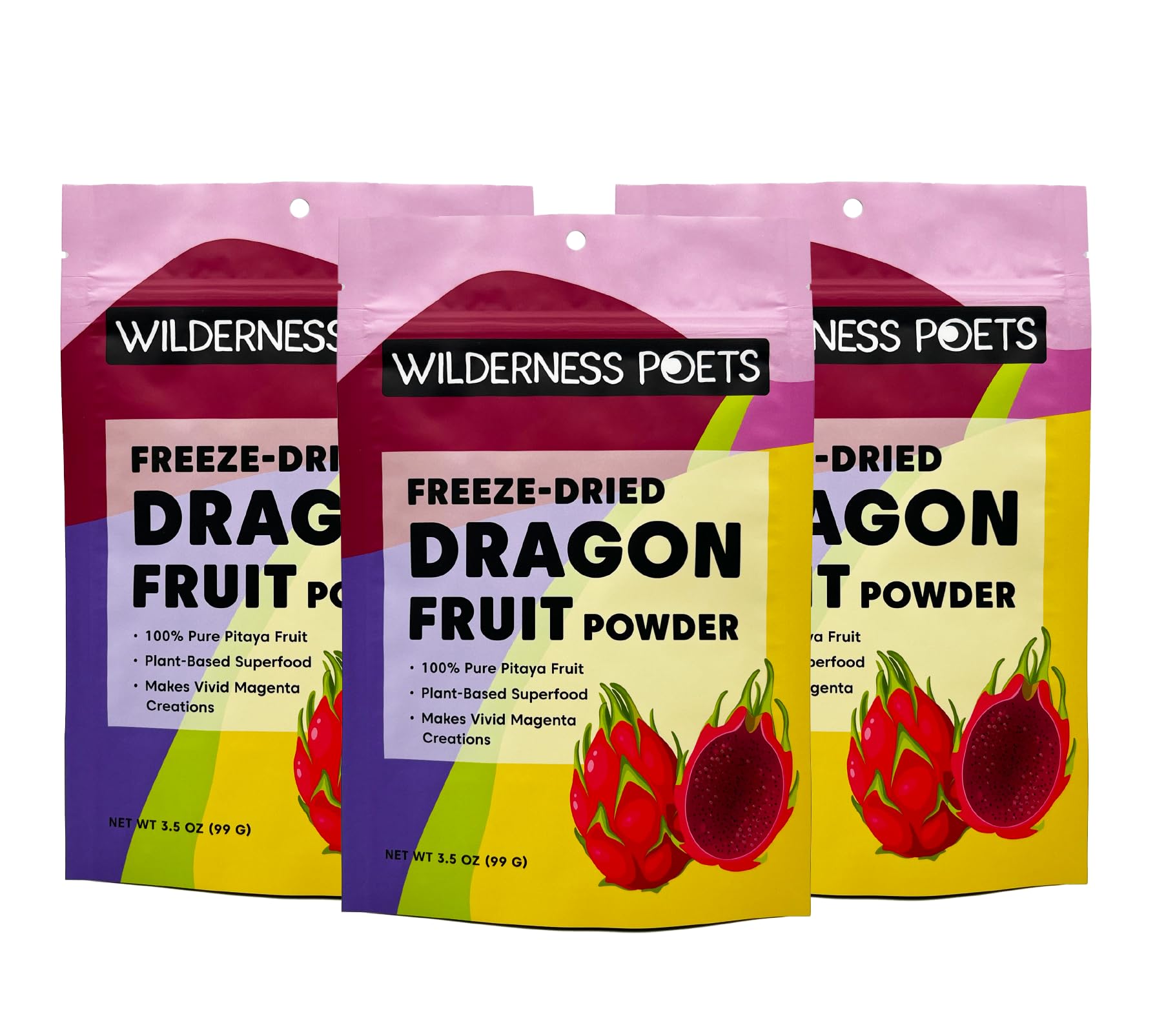 Wilderness Poets Freeze Dried Dragon Fruit Powder - Pitahaya Powder, 3.5 Ounce (Pack of 3)