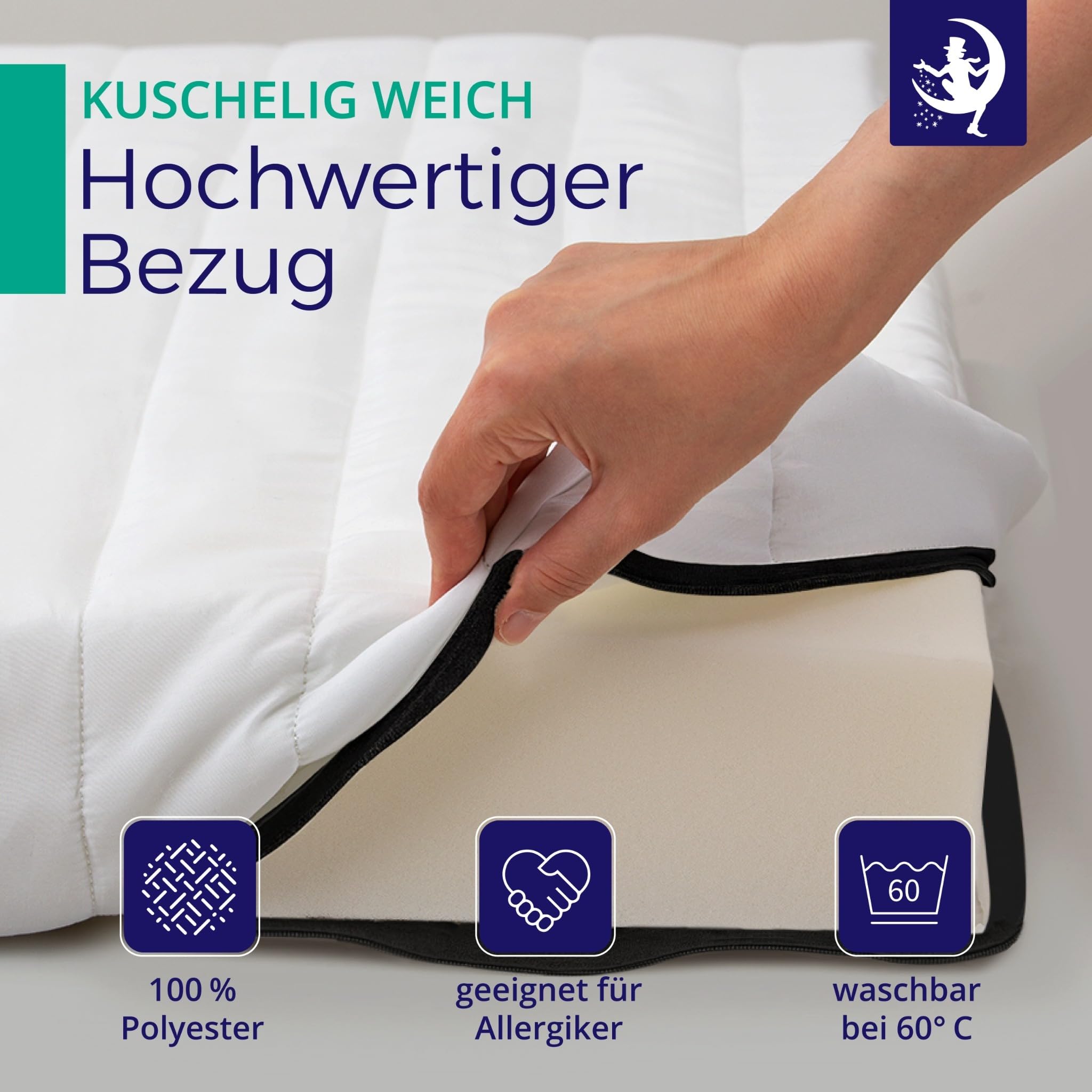 Mister Sandman Kaltschaummatratze 200x200 cm H3 – Rollmatratze 11 cm hoch – waschbarer Bezug 60° – Öko-Tex – Made in Germany