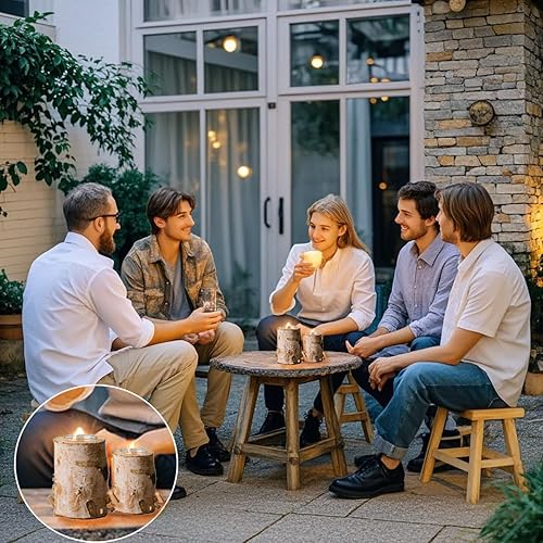 Miniatura 4 de Estaca de madera con portavelas de cristal, 3 portavelas cilíndricos para centros de mesa, comedores y decoraciones de boda se pueden decorar con