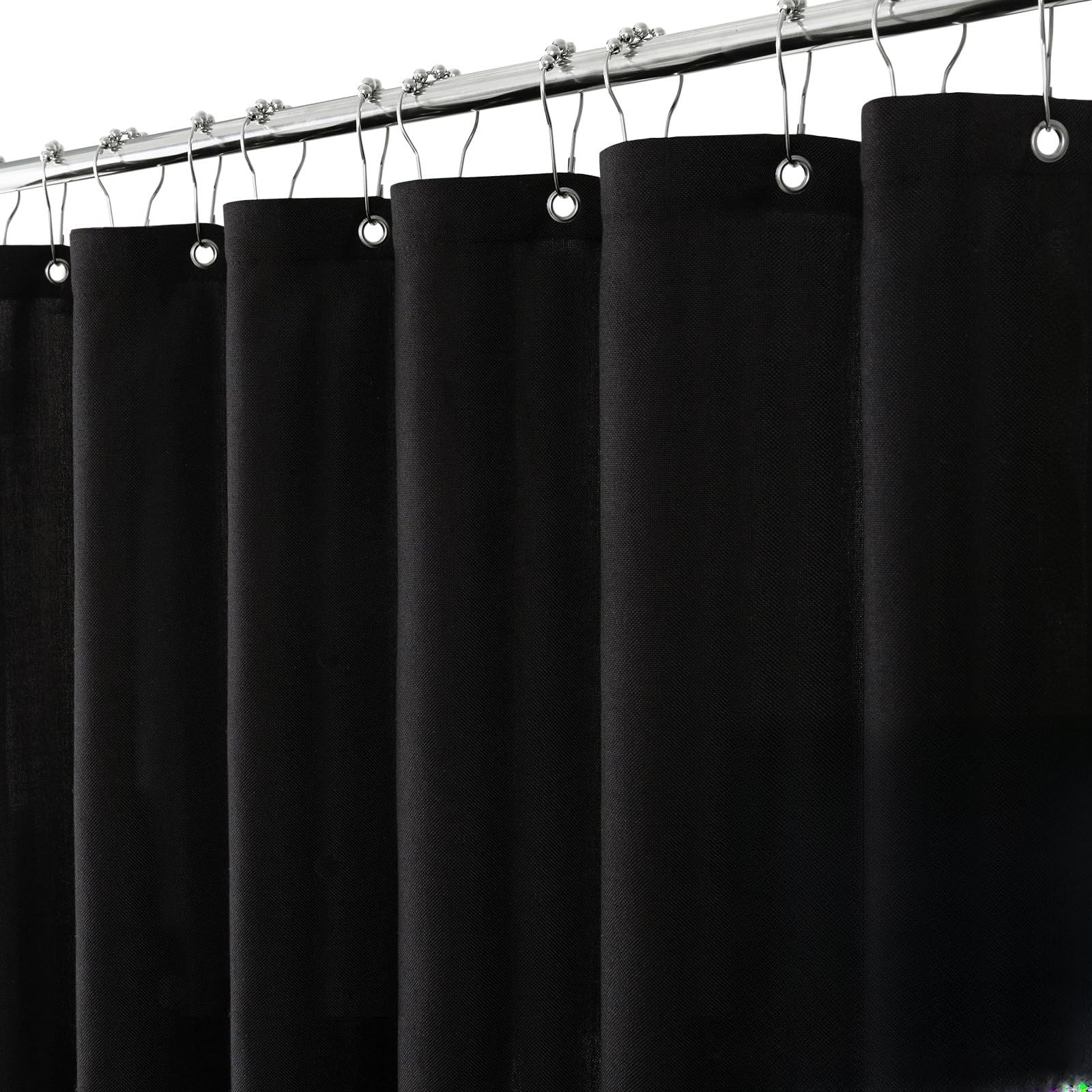 Photo 1 of ***STOCK PHOTO FOR REFERENCE ONLY*** Black Shower Curtain Set for Bathroom, Heavy Duty Cloth Fabric Bath Curtain Set with 12 Plastic Hooks Simple Hotel Spa Quality Luxury Shower Curtains for Bathroom, Water Repellent