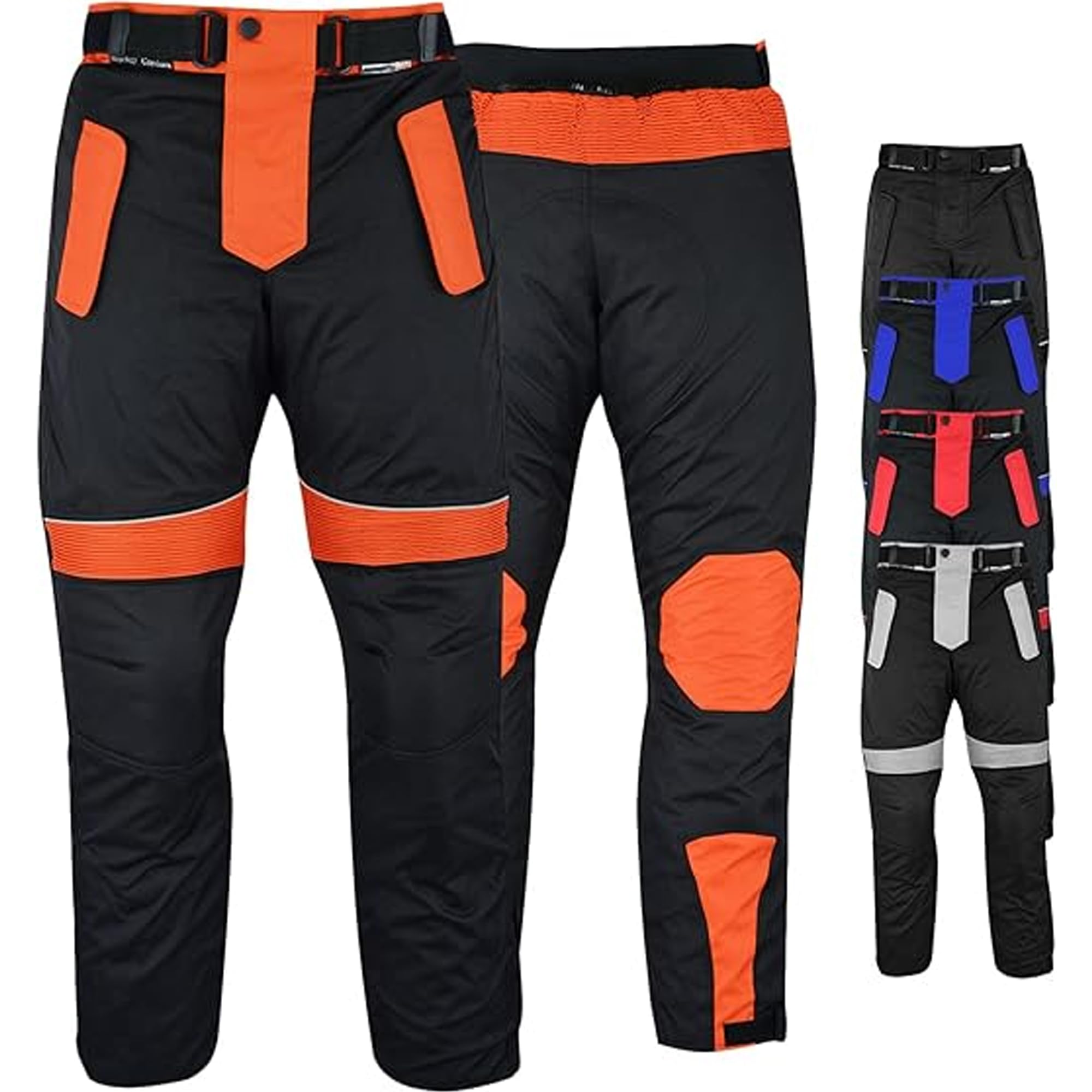 Motorradhose Herren mit 2CE Protektoren - Winddicht Biker Quad textil Hosen - Wash- & Abnehmbar Thermo-Futter, Kombi-Reißverschluss, Elastischer Bund - aus 4 Schichten & 2 Zipper Taschen Orange - 60