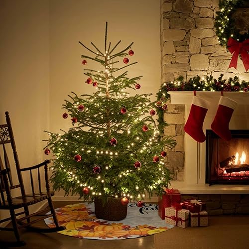 Miniatura 4 de Falda de árbol de Navidad de 48 pulgadas, falda de árbol de Navidad de Hello Fall, decoraciones de Navidad para interiores y exteriores, calabaza