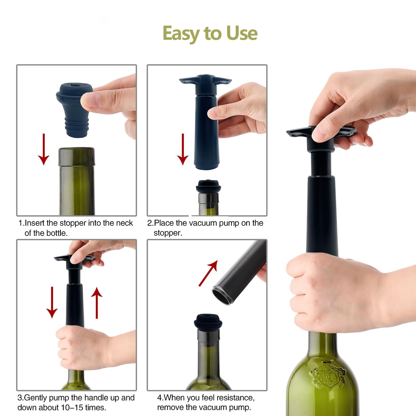 Bomba de vacío Wine Saver con 6 tapones, bomba de vino, protector de vino, tapones de champán, bomba de extracción de aire de vino, conservador de vino