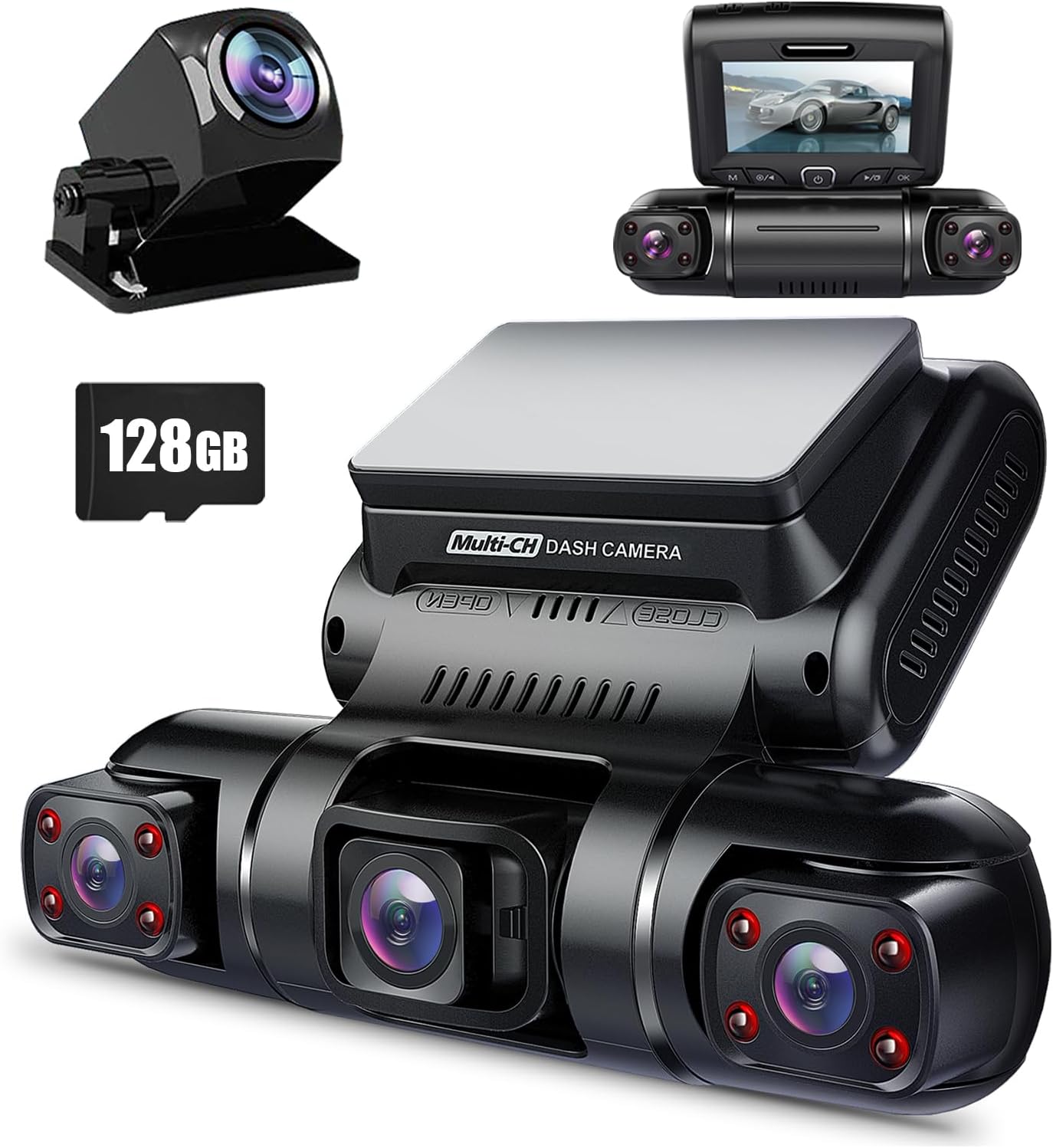 PRUVEEO 360 Degree View 4 Channel Dash Cam Front