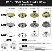 Nadisean 15mm Patentgomb Készlet 300db Fém Fekete Ezüst Bronz Tárolódobozzal 2
