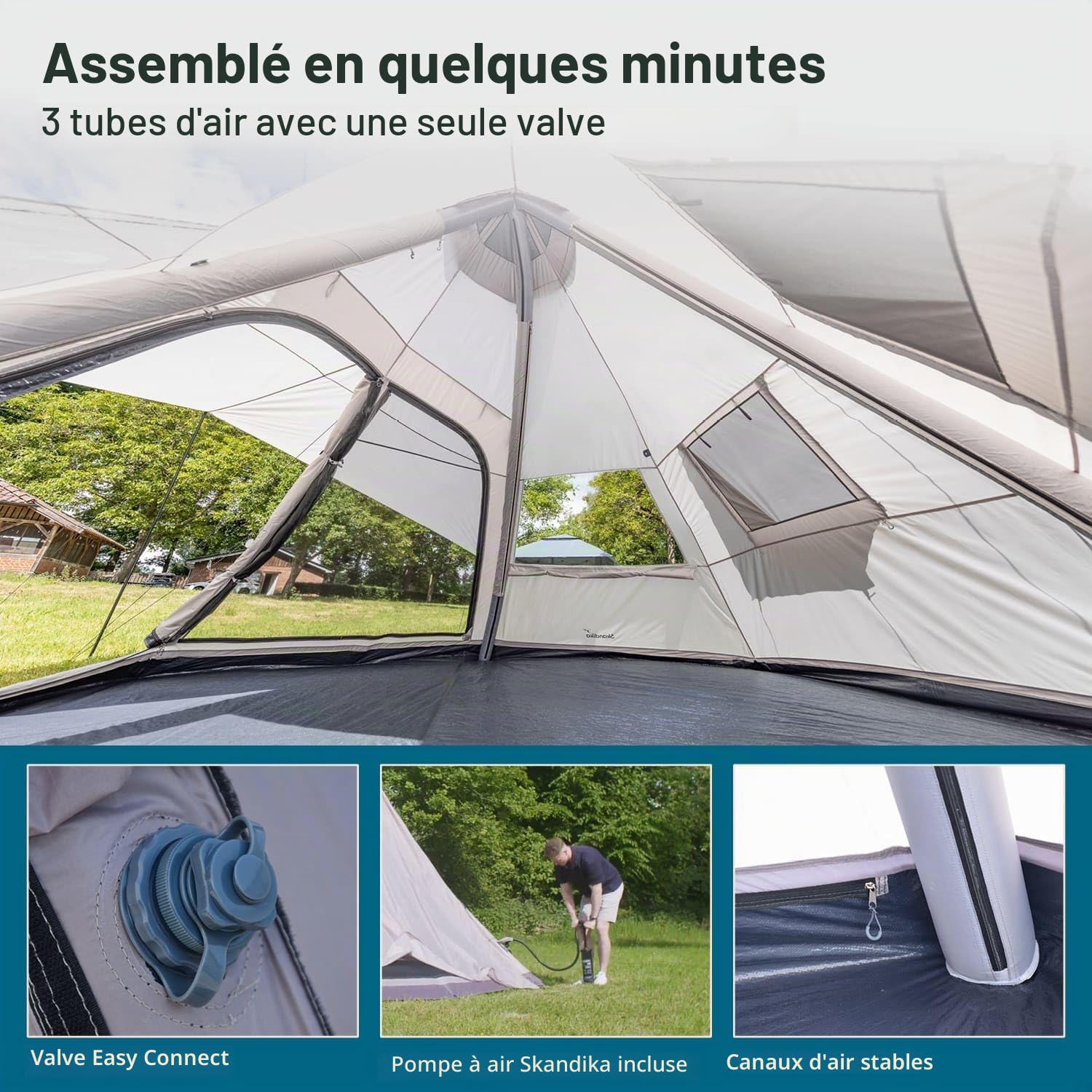 Skandika Tente Gonflable Tipi Hetta 460 Air Protect | Tente de Camping familiale Gonflable 6 Personnes, Hauteur de 2,95 m, étanche, Sol Cousu, Protection UV 50+ | Camping, Festival, Tipi Indien