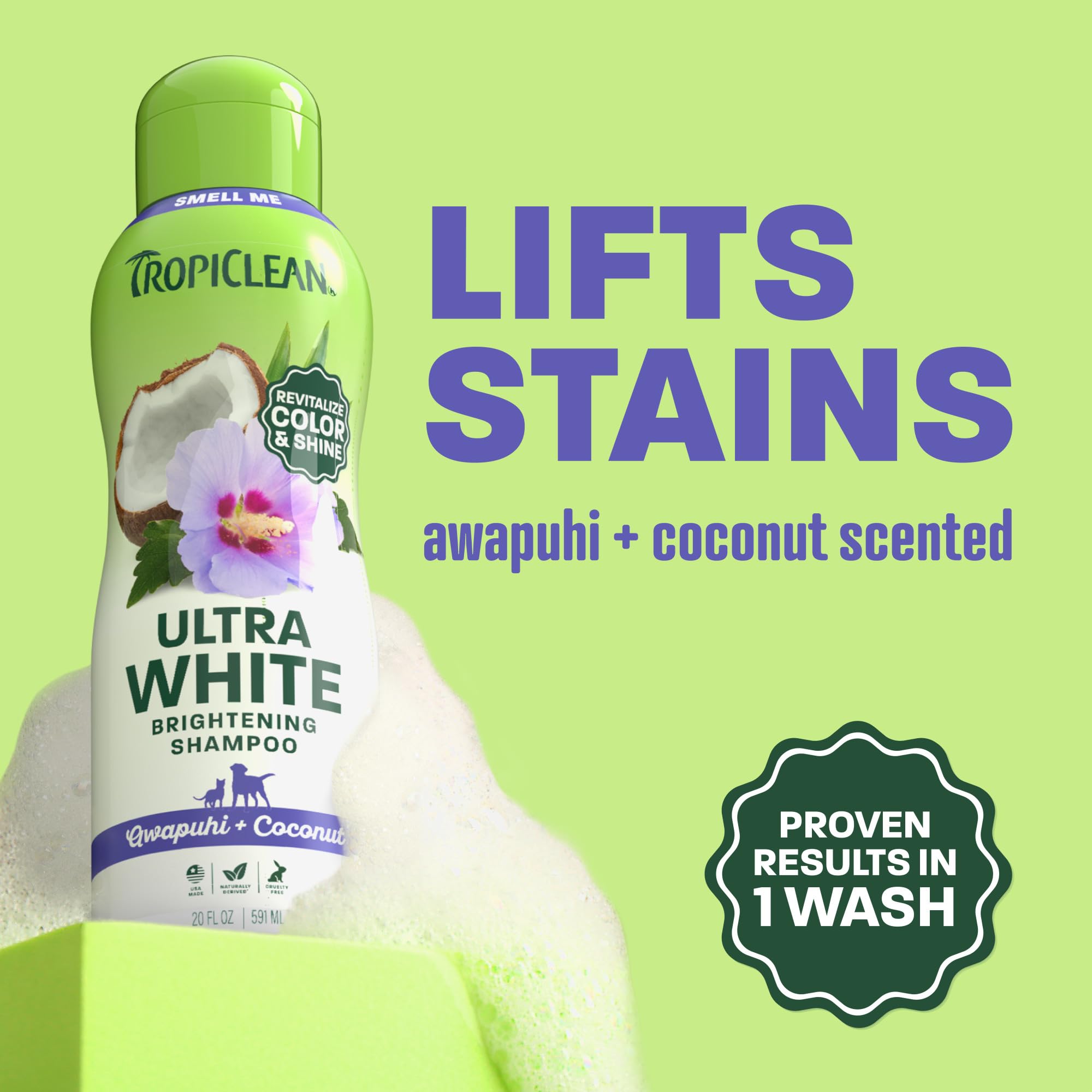 Tropiclean Champú para Mascotas - Whitening - Ilumina, Hidrata, Acondiciona la Piel y el Manto I para Perros y Gatos I Libre de Parabenos, Jabón - Awapuhi y Coco, 592 ml