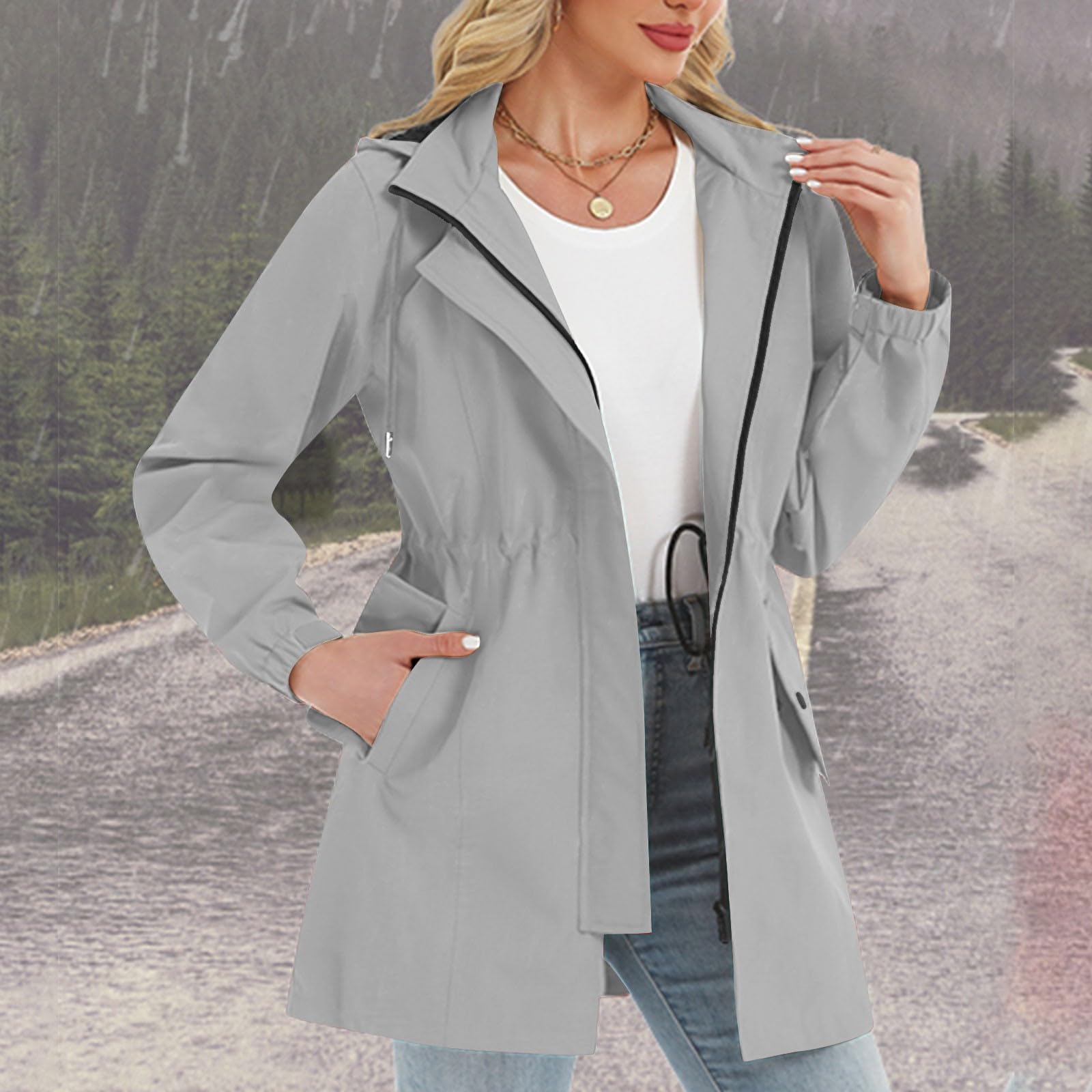 Giacche da donna leggere zip up antivento impermeabili con cappuccio