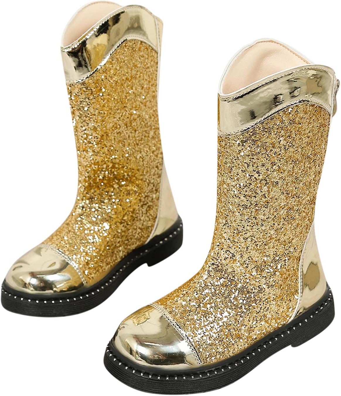Glitter Mid Calf Boots Girls Wide Tall Princess Boots Dress Up Party Fashion Shoes for Little Kid Big Kids