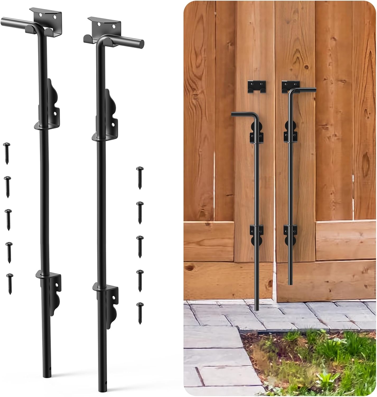 24" Cane Bolt Gate Drop Rod for Wood Fence Heavy Duty Gate Hardware, Gate Ground Latch for Wooden Fences Metal Gates Stopper for Gate Ground, Iron Gate Drop Pin Holding Gate to The Ground 2PCS