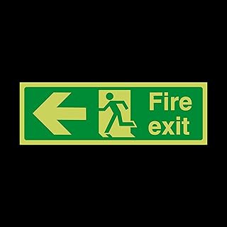 Fire Exit Arrow Left Photoluminescent Plastic Sign with double sided fixing tape - Emergency/Fire Exit/Extinguisher (EE12)