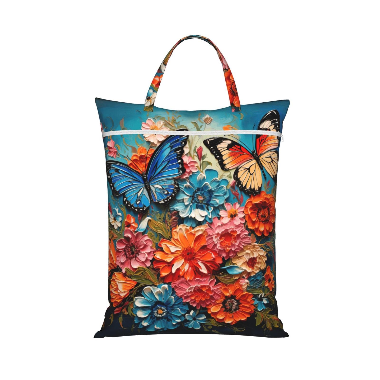 Pphgut 1 Pc Flowers And Butterfly Print Travel Laundry Bag Portable Dirt Clothes Bags Daily Hiking Camping Vacation