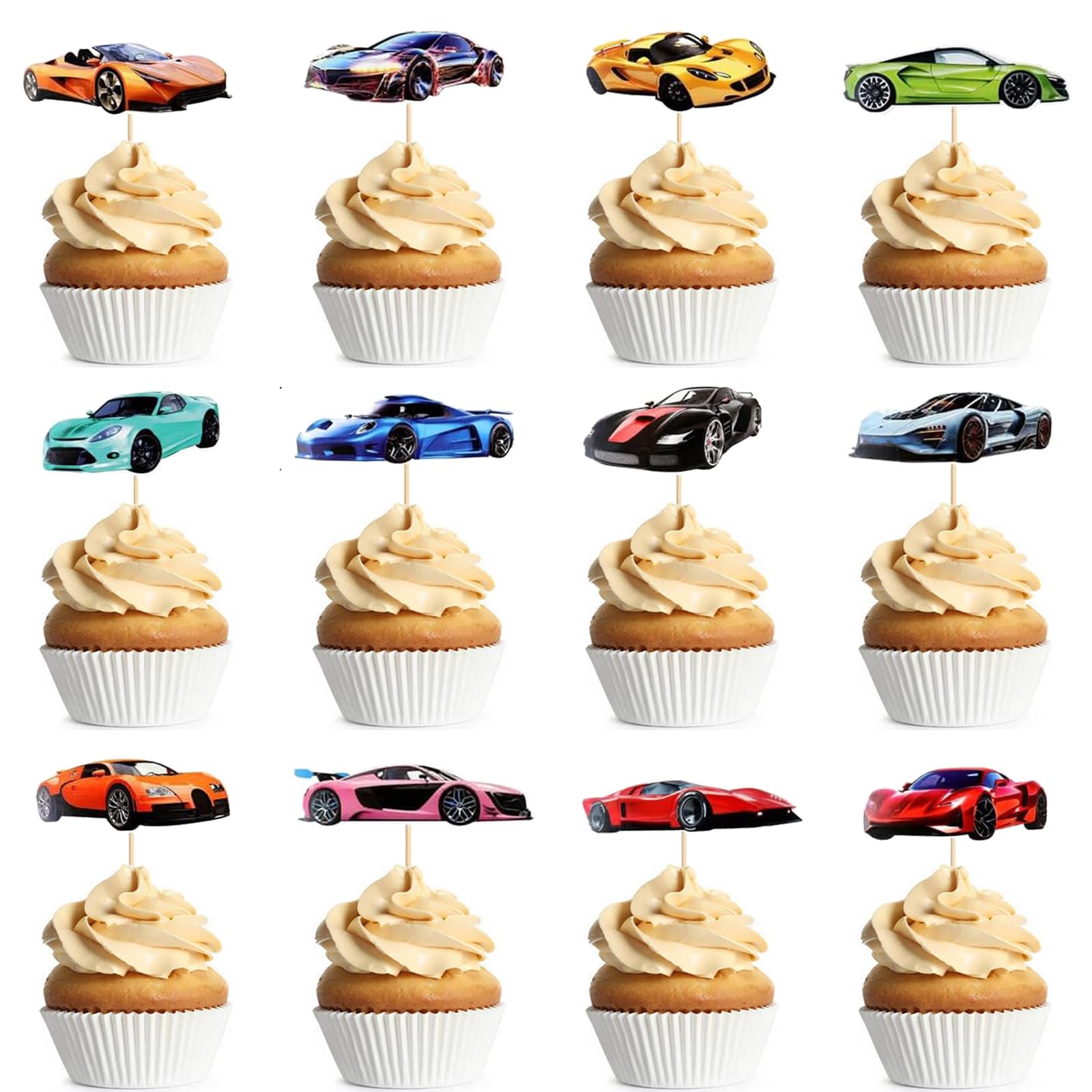 ZpiLkes 36Pcs Racing Car Cupcake Toppers Fighting Race Car Cake Topper Decoration for Racing Sports Theme Birthday Party Baby Shower Supplies
