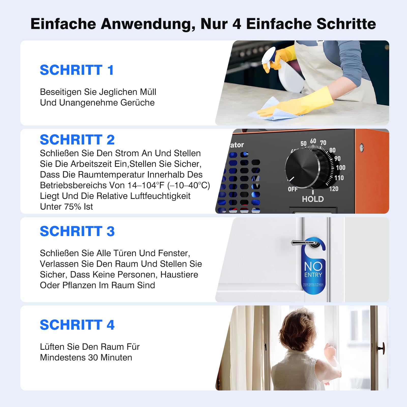 Ozongenerator 120000mg/h Ozongerät - 2-In-1 Ozon Luftreiniger,120-Minuten-Timer,Mit Temperatur- und Feuchtigkeitsanzeige,Ozonisator Industrieller O3 für Auto Wohnung Hotels Küche und Haustiergerüche