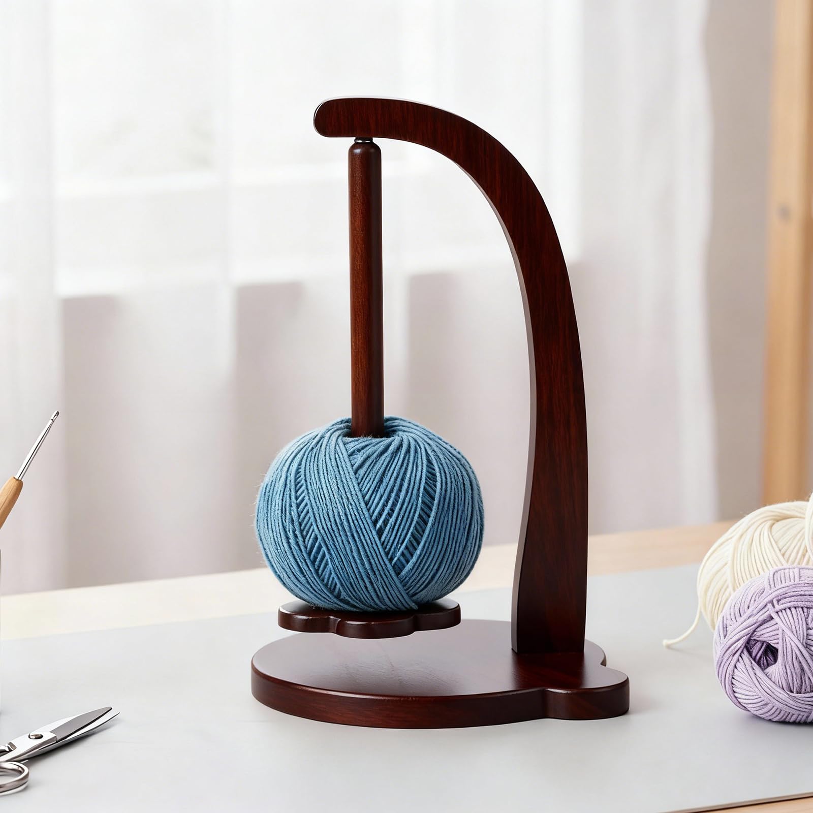 Sunnynest Brown Single Axis Wool Unwinder, Rotating Magnetic Wooden Wool Ball Holder, Yarn Roll Holder, Wool Unwinder Wool Holder For Crochet And Knitting Accessories, (Brown Single Axis)