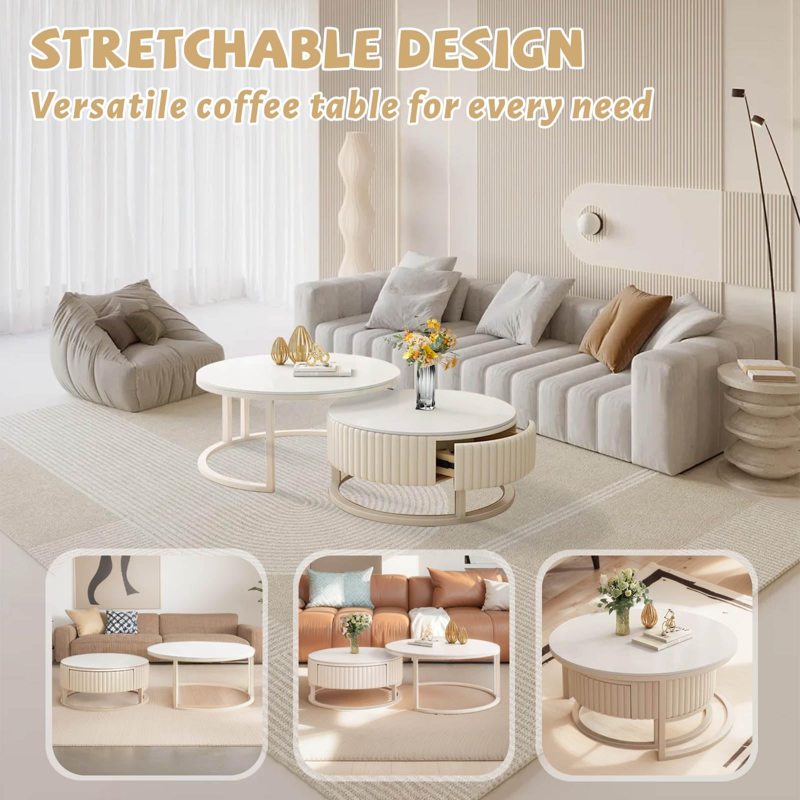 Zwart marmeren effect ronde salontafels (set van 2) l