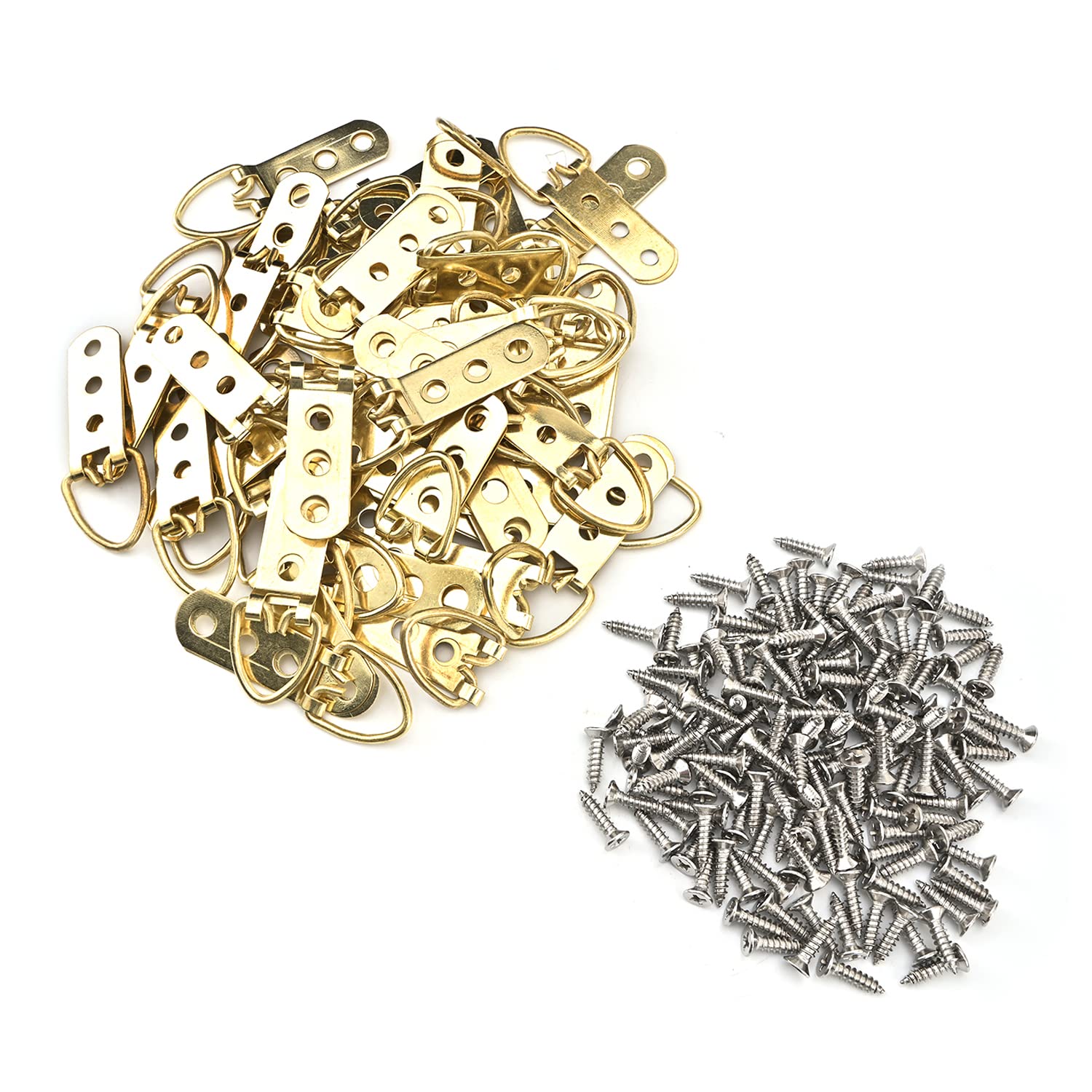 MroMax 50PCS Ring Picture Frame Buckle 2.52" x 0.59"Gold Tone Assortment Kit for Home Decoration Picture Frames Photo Hanging Solutions