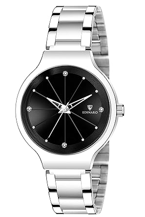 Edinaro Elegant Analogue Round Studded Dial with Stainless Steel Bracelet Strap Girls & Womens Wrist Watch