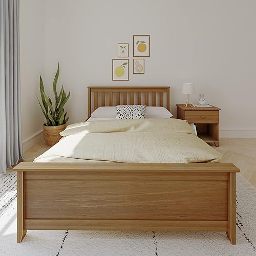 Miniatura 3 de Max & Lily Marco de cama tamaño completo con cabecera de listones, cama plataforma de madera maciza para niños, no necesita somier, fácil montaje,