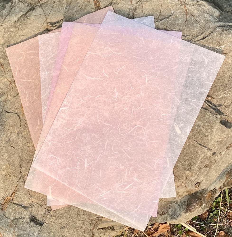 A4 Natural Fiber Mulberry Paper Sheets Art Tissue Washi Paper Design Craft Art Origami Suppliers Card Making Writing Painting 50 Sheets (Pink Pastel Tone, A4)